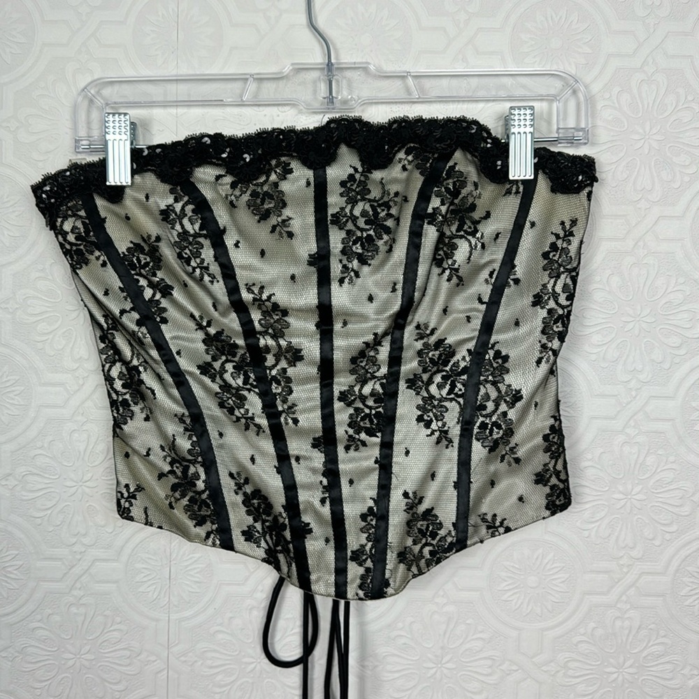 Vintage Corset Black White Lacey Lace Y2K Sequin 90s Zum Zum 80s Nikki Livas‎